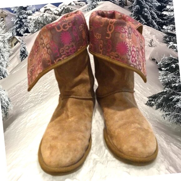 UGG Lo Pro Button Tan Signature Leather Mid-Calf Boot, Size 6 - Picture 4 of 9